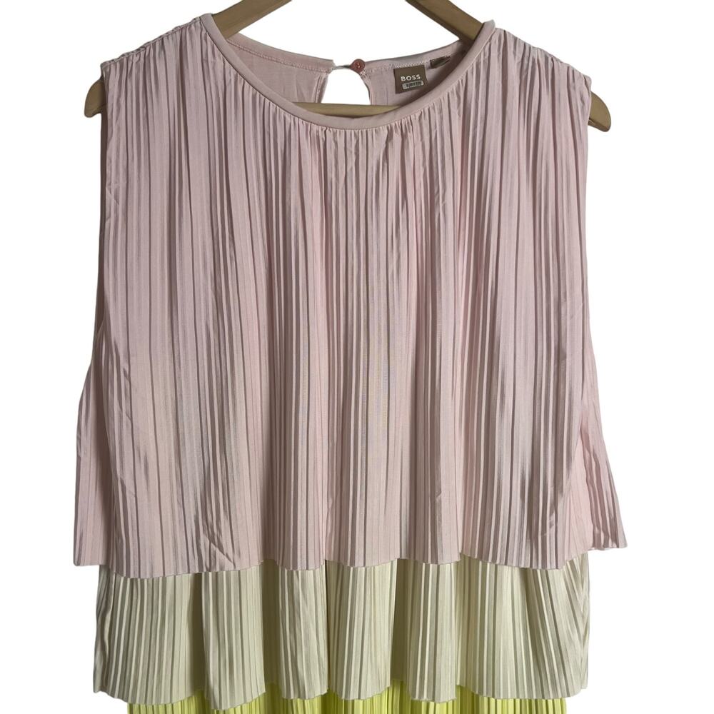 BOSS Hugo Boss Emanis Colorblock Layered Pink Yellow Sleeveless Dress Size Small - Picture 7 of 16